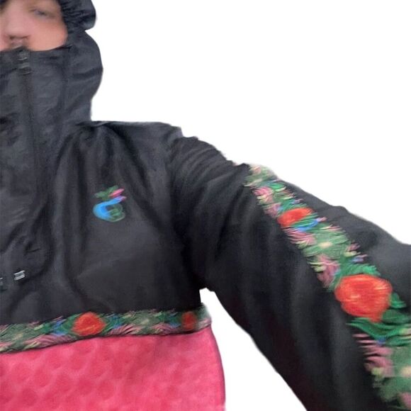 Grassroots California Men's Rose Themed Rain Jacket Size L Hooded Lightweight - Picture 12 of 12